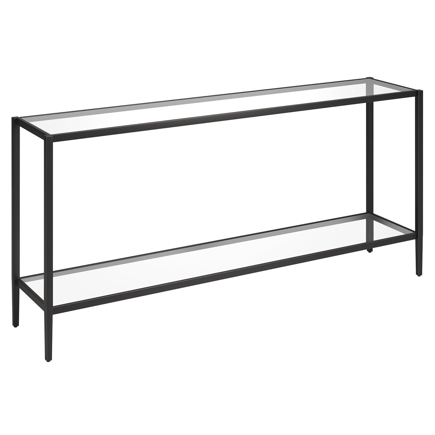 Aurora Modern Mirrored Console Table with Glass Shelf in Blackened Bronze
