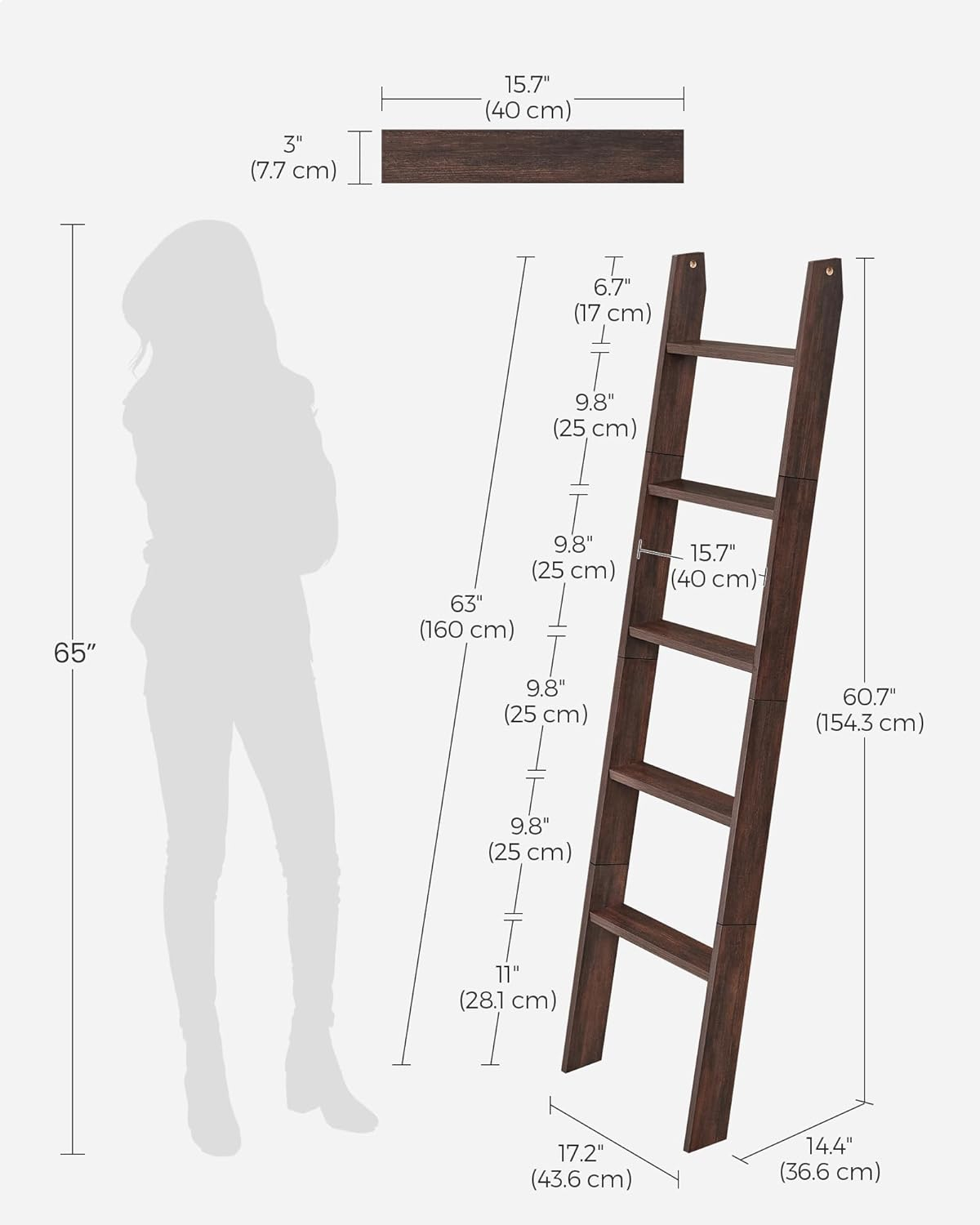 Maroon Brown 5-Tier Rustic Particleboard Blanket Ladder