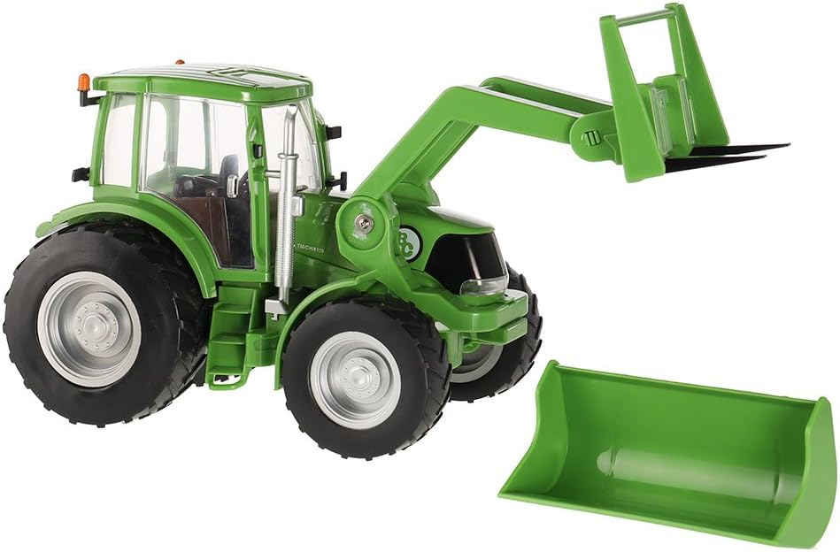 Big Country Toys Tractor & Implements, 1:20 Scale, Toy Tractor with Hay Bale and Bucket Attachment, Working Doors, Green, Ages 3 and Up…