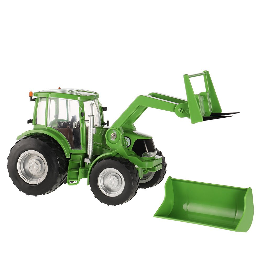 Big Country Toys Tractor & Implements, 1:20 Scale, Toy Tractor with Hay Bale and Bucket Attachment, Working Doors, Green, Ages 3 and Up…