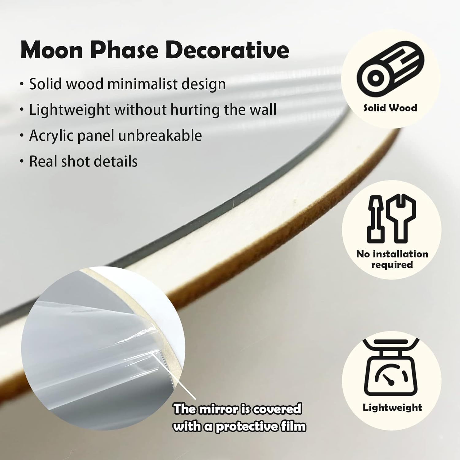 YUBAIHUI 5pcs Boho Home Wall Decor Moon Phase Decorative Mirror Set Acrylic Bedroom Bohemian Decoration Self Adhesive Ornament Living Room Decor (Beige)