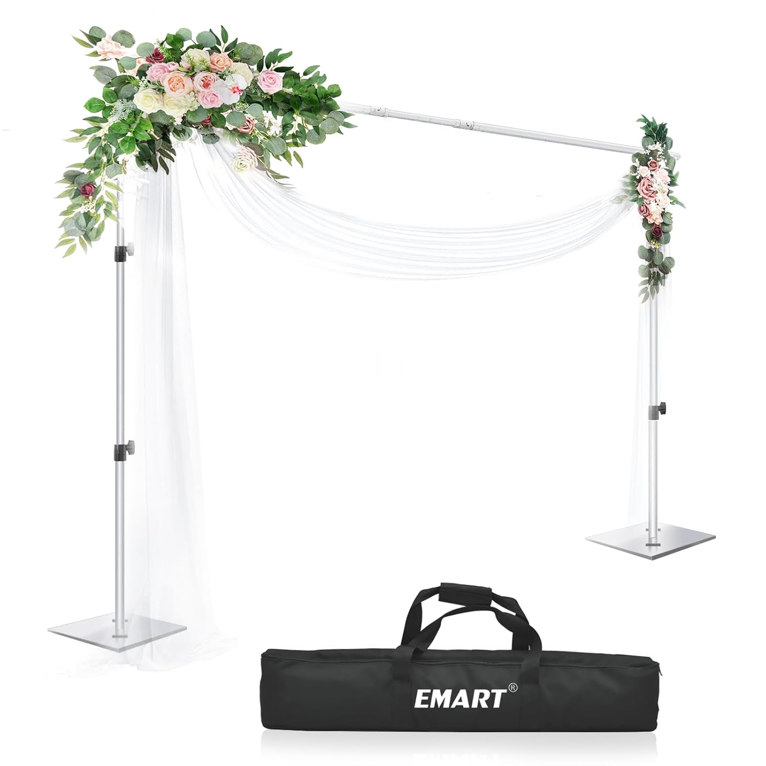 EMART Backdrop Stand, 6.5x10 ft Adjustable Photo Background Pipe and Drape Photography Kit with Heavy Duty Metal Flat Base for Parties, Wedding, Video Studio, Birthday - White