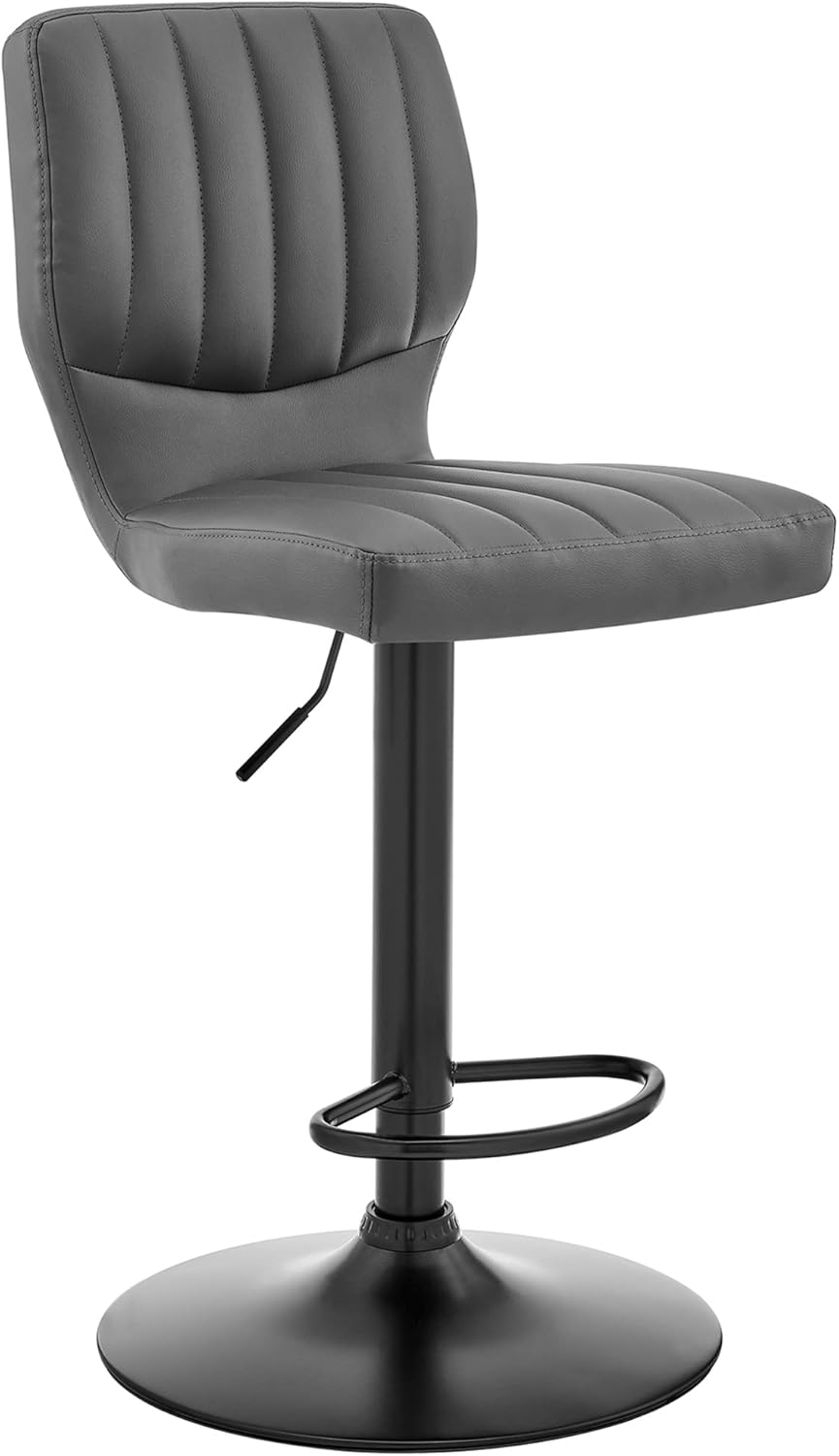 Contemporary Gray Leather Swivel Bar Stool with Adjustable Height