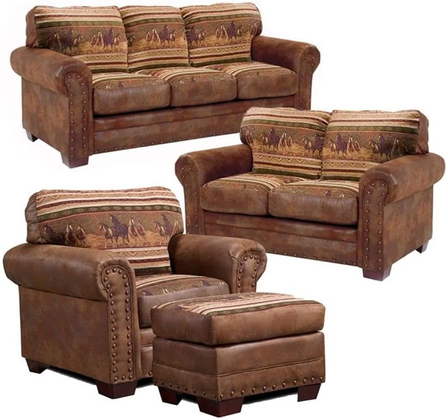 American Furniture Classics Model 8500-40S Lodge Style Wild Horses 4-Piece Set with Sleeper