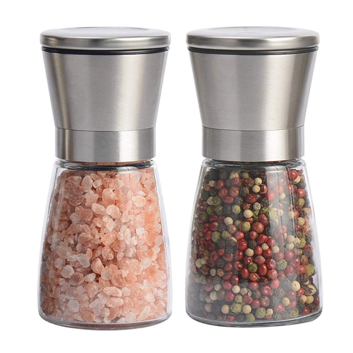 Stainless Steel and Glass Manual Salt & Pepper Grinder Set