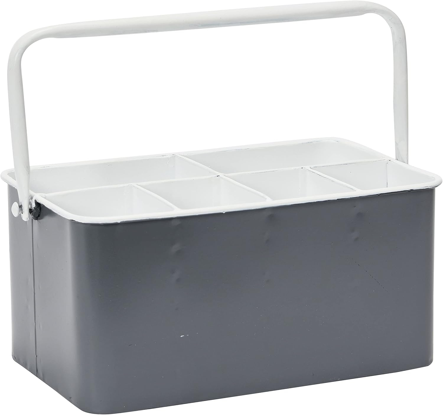 Creative Co-Op Distressed Metal Storage Caddy with 6 Compartments and Handle, Grey and White