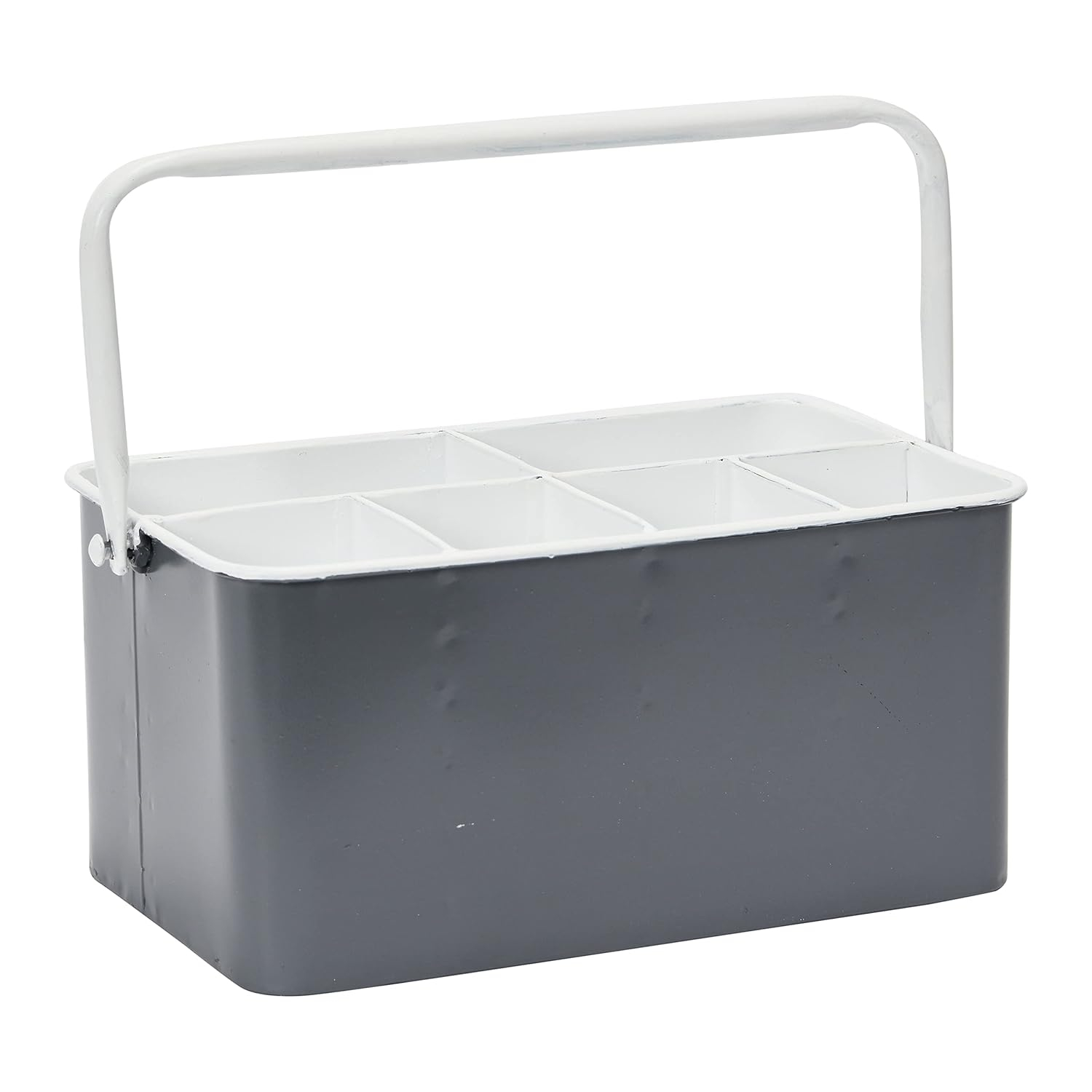 Creative Co-Op Distressed Metal Storage Caddy with 6 Compartments and Handle, Grey and White
