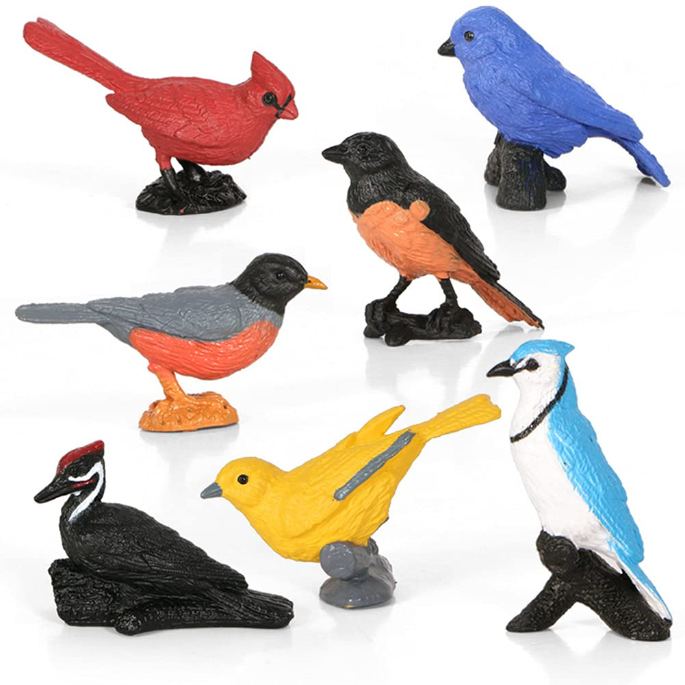 7pcs Mini Bird Figurines - Miniature Birds Animal Figure Oriole Robin Cardinal Cake Topper & Decoration for Kids Birthday & Baby Shower Party Supplies