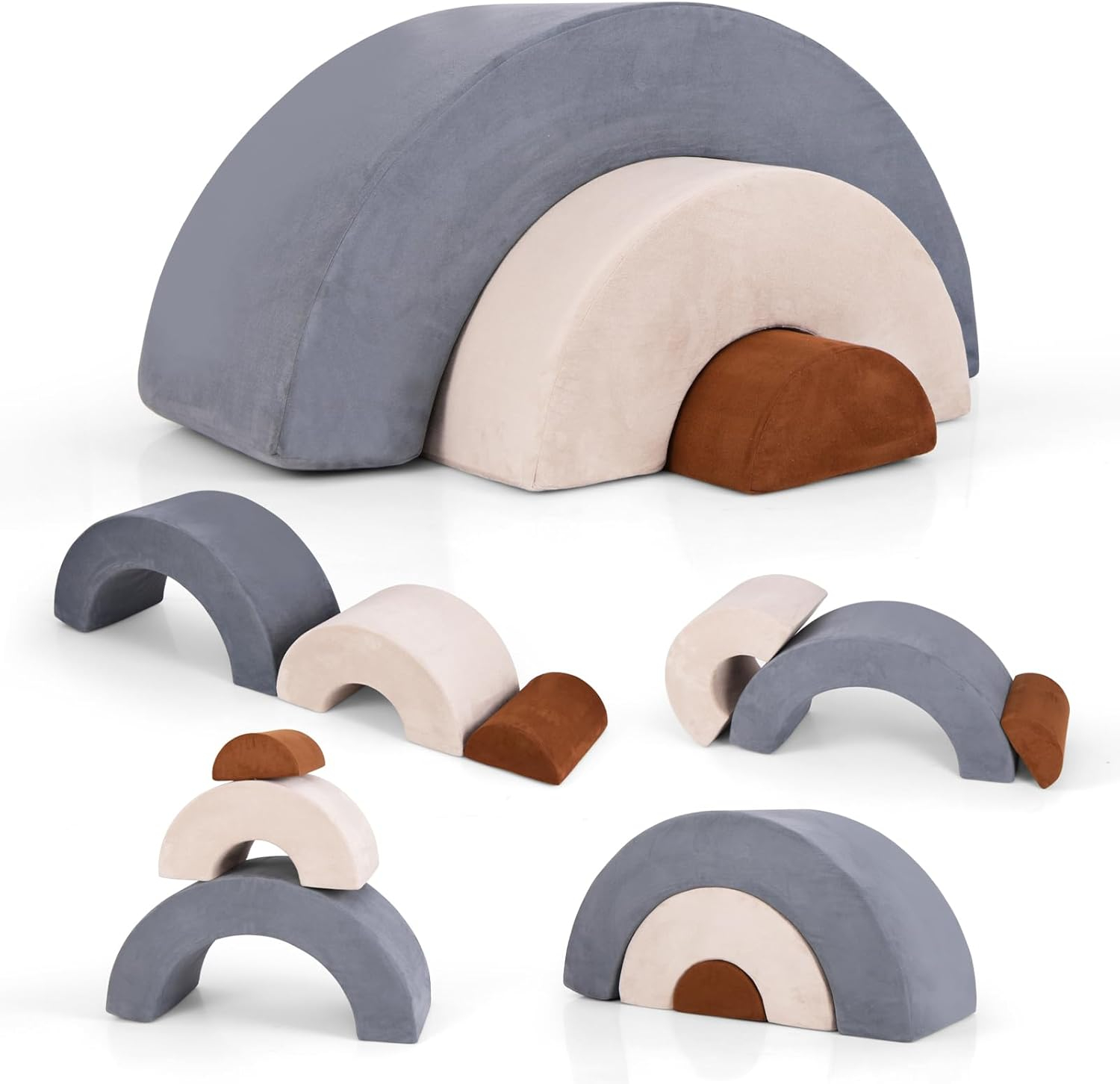 OLAKIDS Climbing Toys for Toddlers, 3pc Foam Climbing Blocks Rainbow Shaped Indoor Play Set, Soft Equipment Modulars Rainbow Crawling Tunnel Playroom Couch for Children Playroom Baby