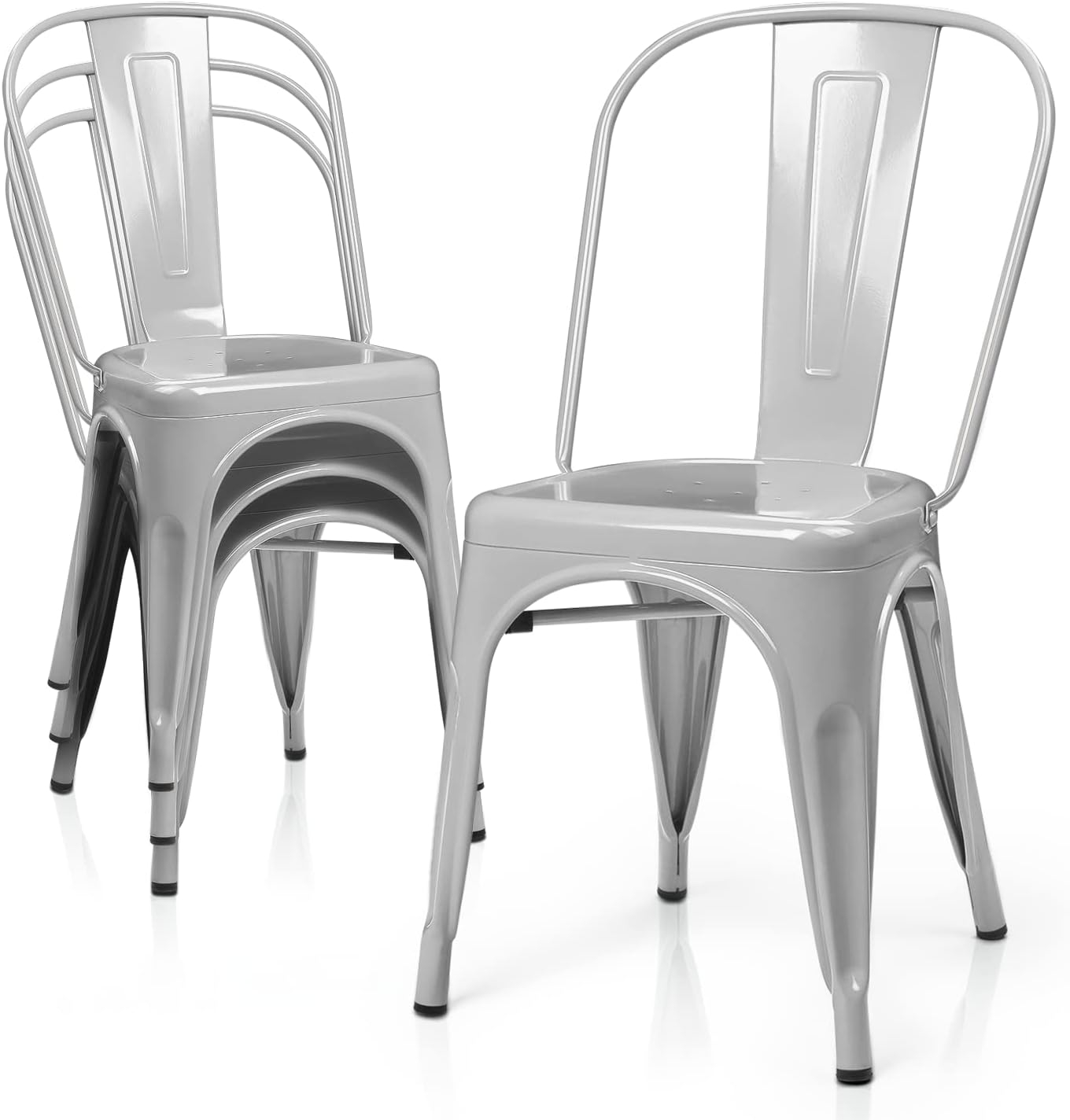 MoNiBloom Stackable Metal Dining Chairs Set of 4, with High Backrest, for Indoor Outdoor Restaurant, Gary