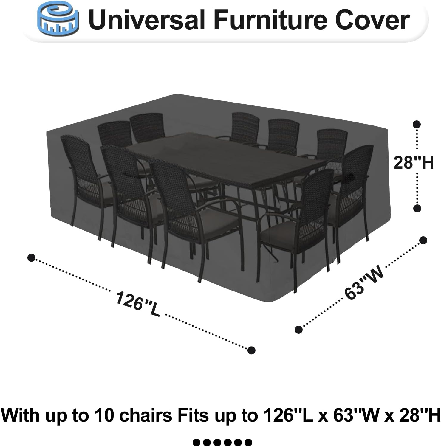 OutdoorLines Outdoor Waterproof Patio Table Furniture Set Covers - Rectangle Couch Sectional Cover Outside Weatherproof Patio Furniture Covering for Deck, Lawn and Backyard 126"L x 63"W x 28"H, Black