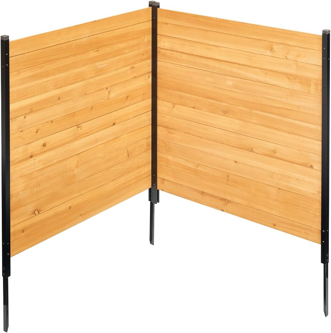 VEVOR Wood Privacy Fence, 38" W x 42" L, 2 Panel Solid Air Conditioner Fence Screen, Pool Equipment Enclosure with Metal Stakes, Easy DIY Installation, Outdoor Trash Can Hider for Garden Decoration