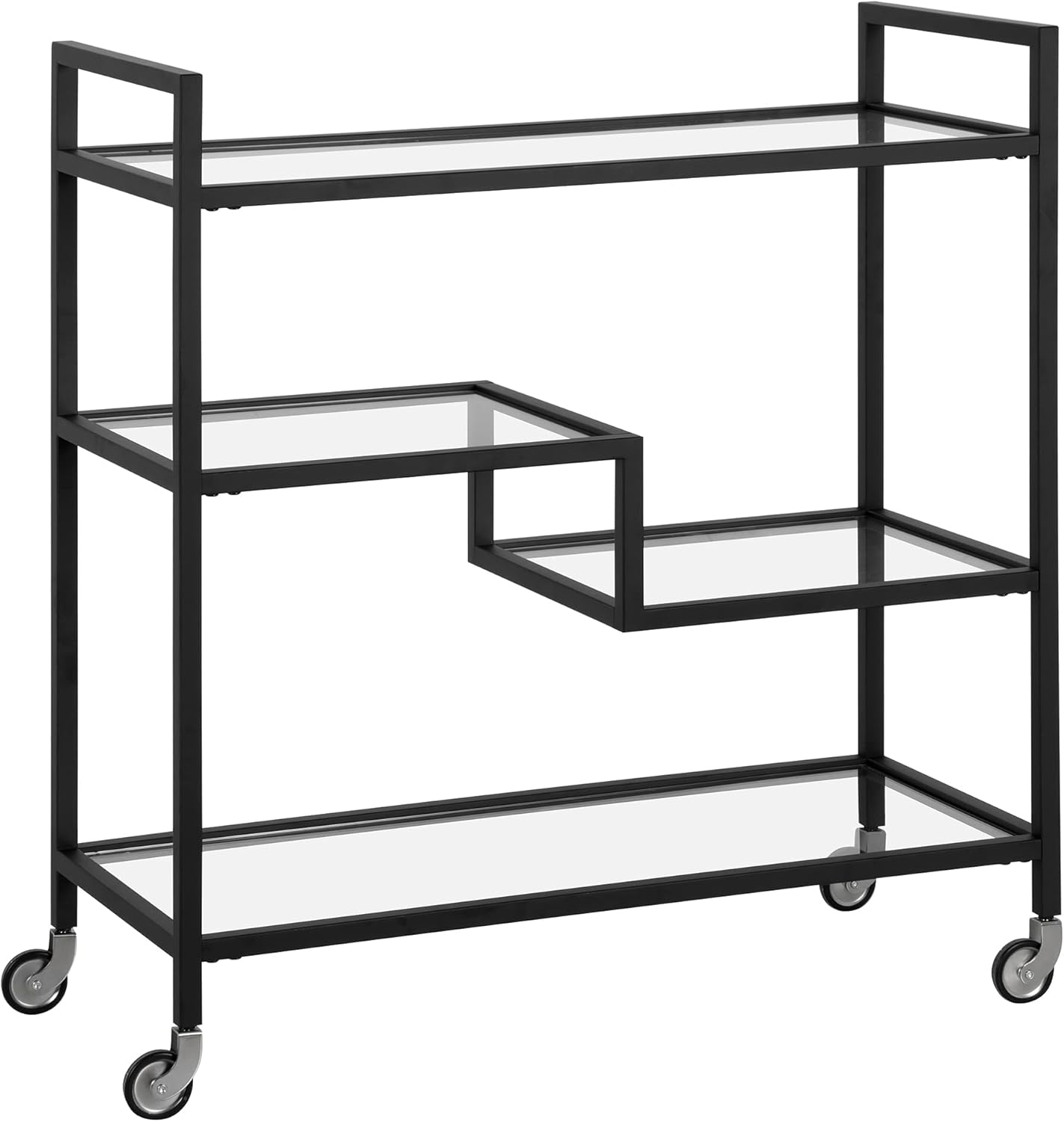 Evelyn&Zoe Lovett 33" Wide Rectangular Bar Cart with Glass Shelves, Blackened Bronze