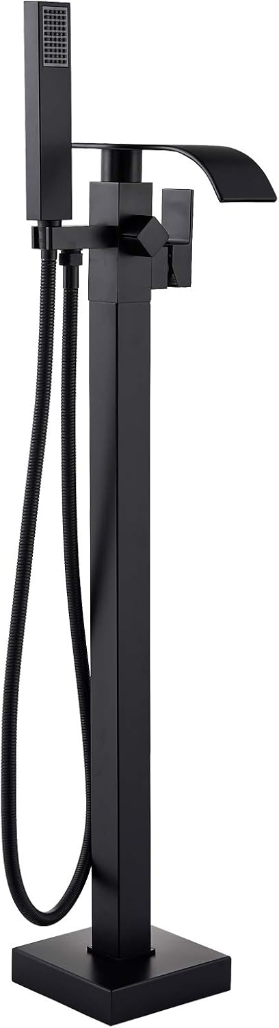 Senlesen Barthroom Tub Filler Faucet Floor Mounted Bathtub Shower Faucet Waterfall Spout Free Standing Tub Mixer Tap with Handheld Sprayer