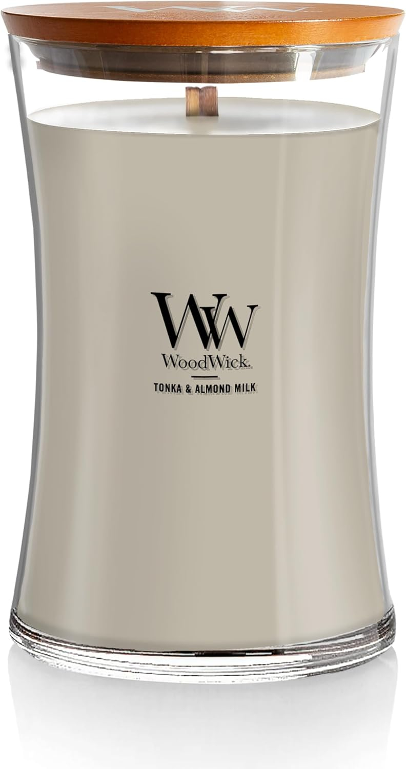 Woodwick Large Hourglass Candle, Tonka & Almond Milk, 21.5 oz