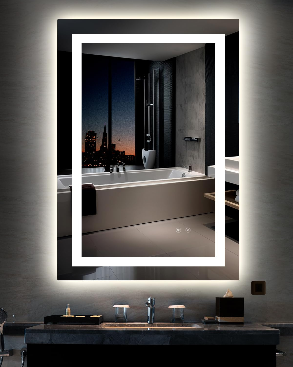 Amorho LED Mirror for Bathroom, 24"X32" with Front and Backlight, Stepless Dimmable Wall Mirrors with Anti-Fog, Shatter-Proof, Memory, 3 Colors, Double LED Vanity Mirror(Horizontal/Vertical)
