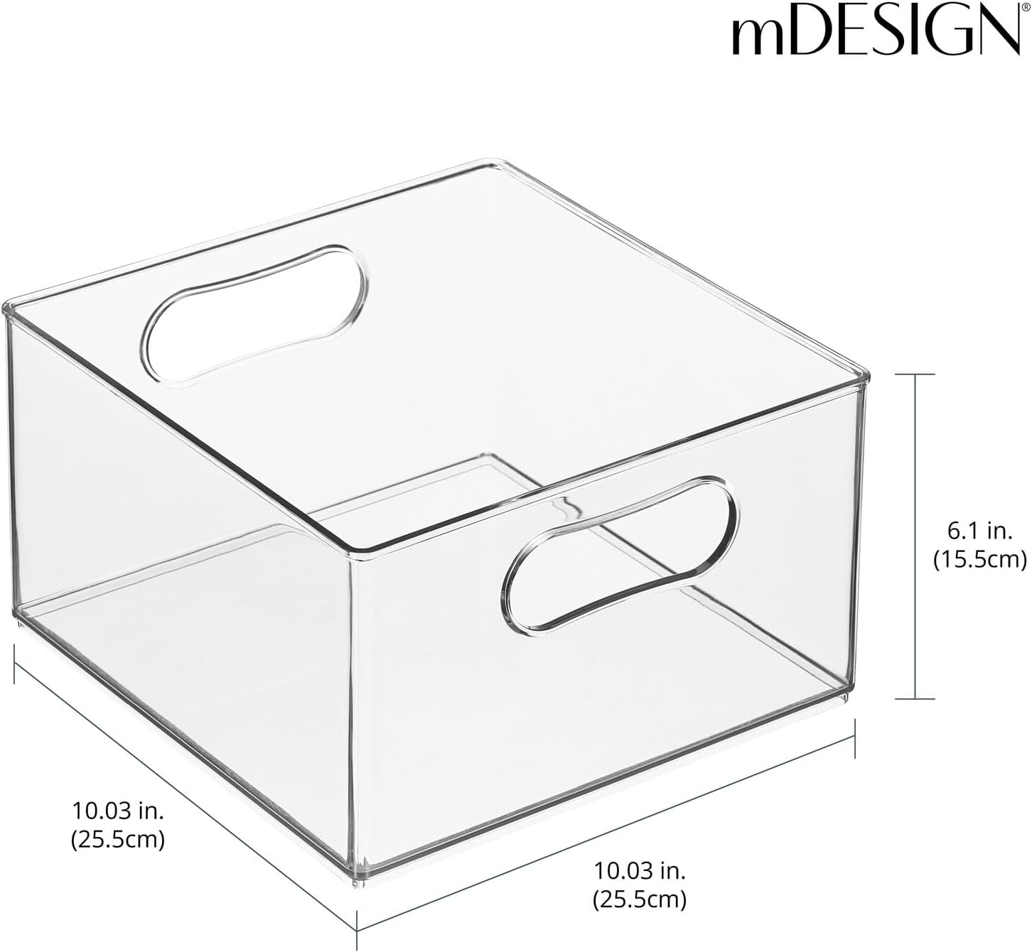 mDesign Deep Plastic Stackable Storage Organizer Container Bin, Bath and Shower Organization for Cabinet, Cupboard, Shelves, Counter, or Closet - Holds Shampoo, Vitamins - Ligne Collection - Clear