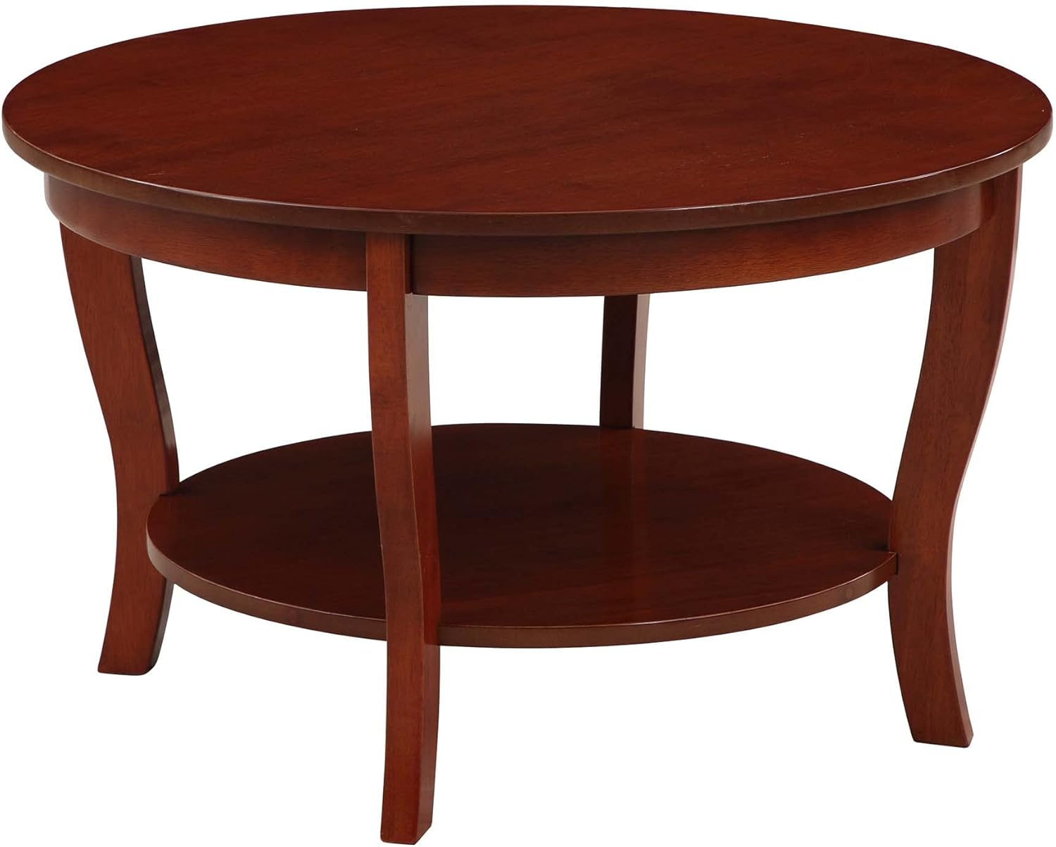 Convenience Concepts American Heritage Round MDF Coffee Table with Shelf, Mahogany