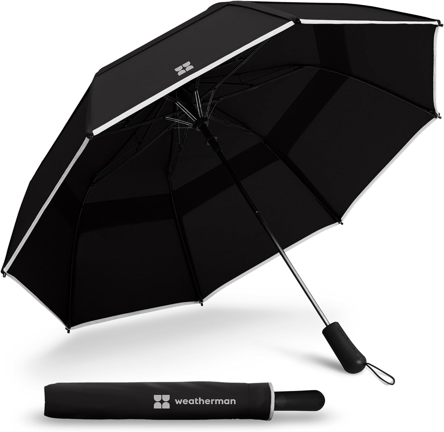 Weatherman Umbrella - Collapsible Umbrella - Windproof Umbrella Resists Up to 55 MPH Winds (Black)