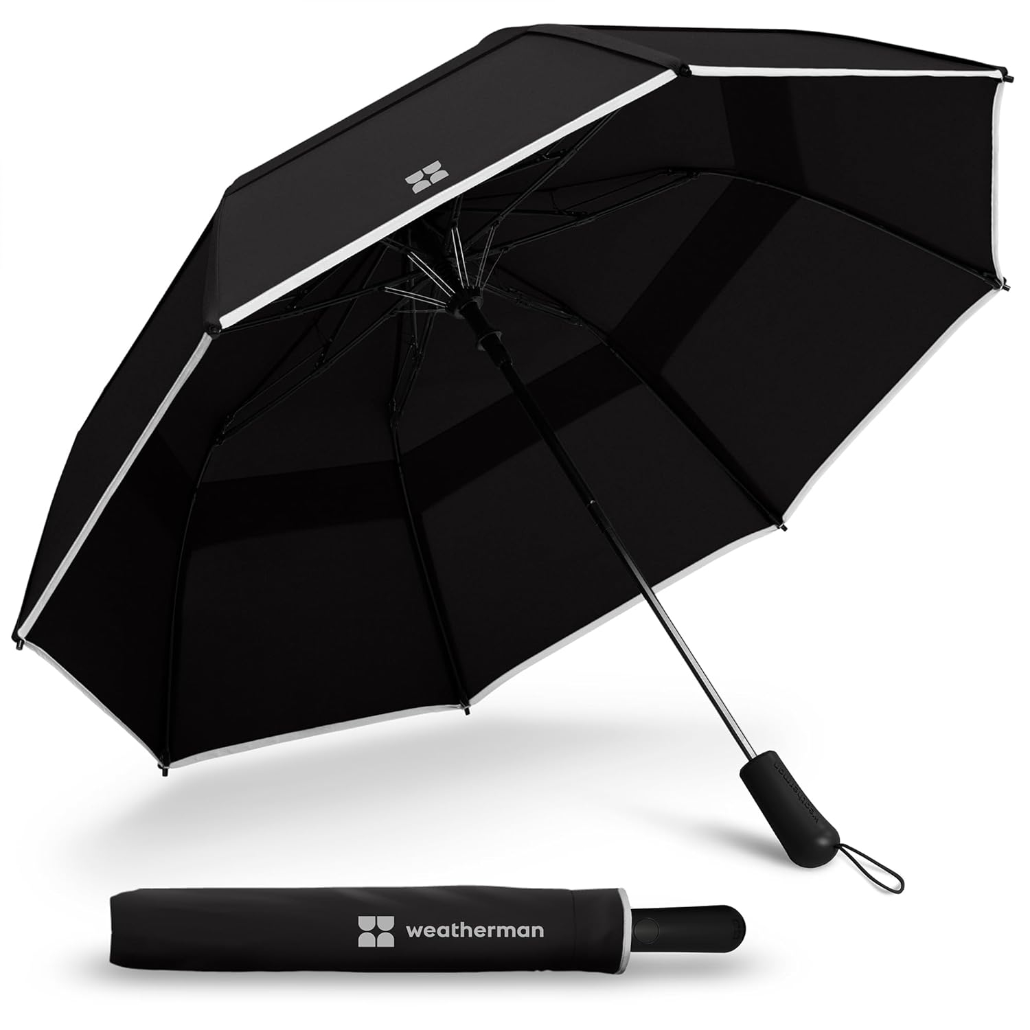 Weatherman Umbrella - Collapsible Umbrella - Windproof Umbrella Resists Up to 55 MPH Winds (Black)