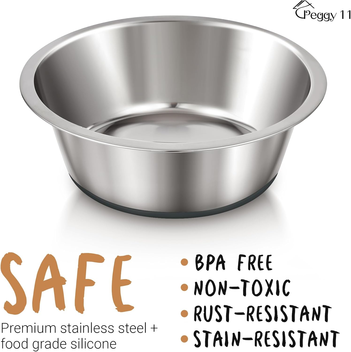 PEGGY11 Deep Stainless Steel STF9 Anti-Slip Dog Bowls, 2 Pack, 3 Cups