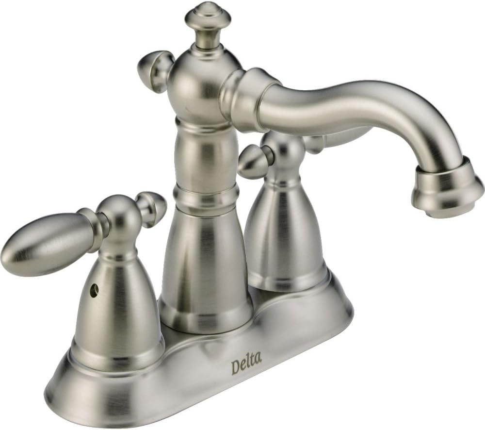 Delta Faucet Victorian Centerset Bathroom Faucet Brushed Nickel, Bathroom Sink Faucet, Diamond Seal Technology, Metal Drain Assembly, Stainless 2555-SSMPU-DST