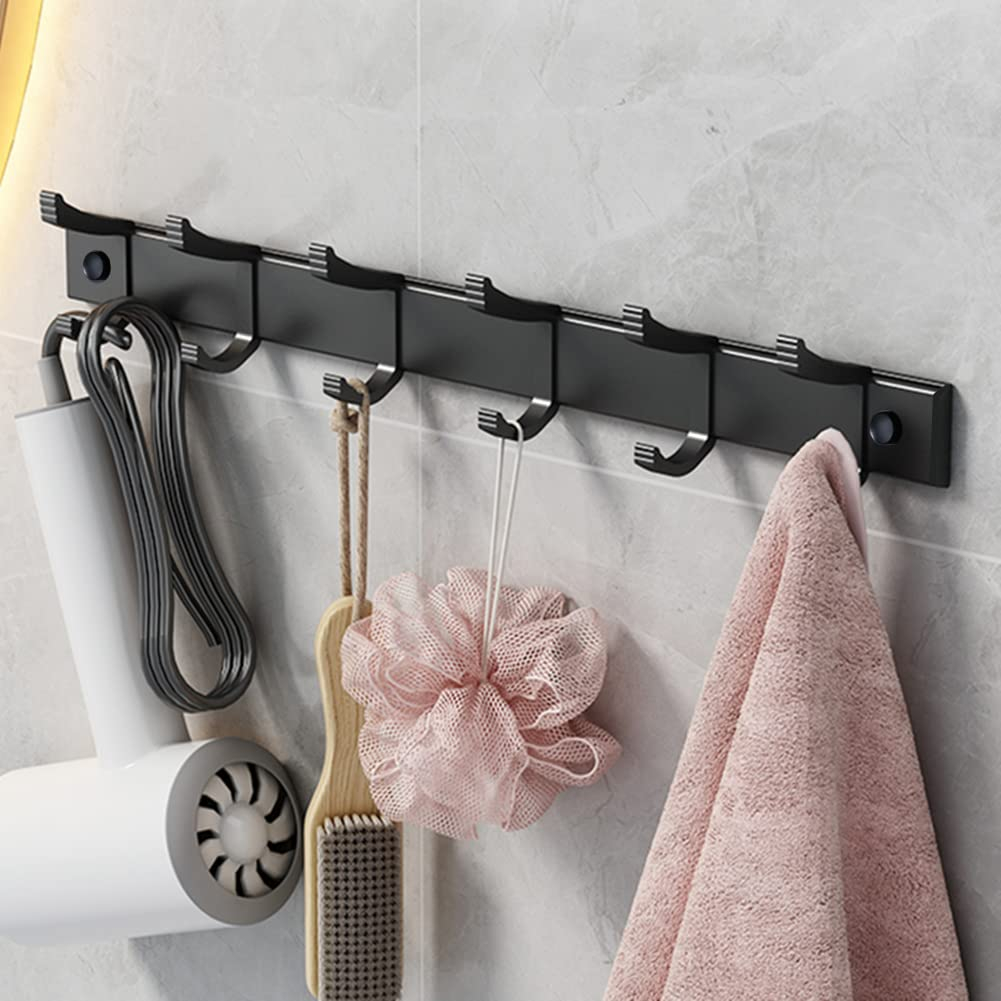 Coat Rack Wall Mount,Wall Coat Rack with 6 Movable Hooks,Black Coat Rack Wall Mount 2 Pack,Wall Mounted Coat Rack for Entryway,Bathroom, Kitchen,42.5cm