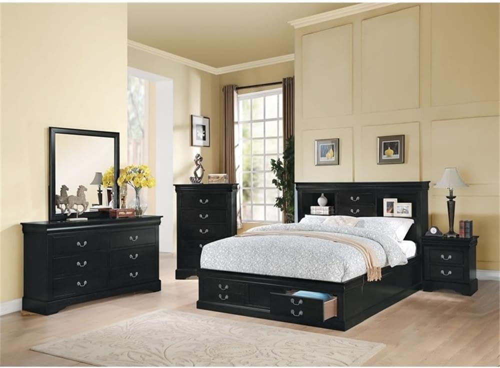 ACME Louis Philippe III Queen Bed w/Storage, Black