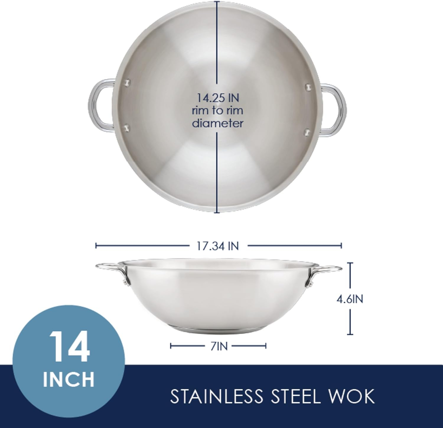 Rachael Ray Professional Stainless Steel Wok/Stir-Fry Pan, Compatible with All Cooktops, Induction Ready, Dishwasher and Metal Utensil Safe, 14 Inch - Stainless Steel