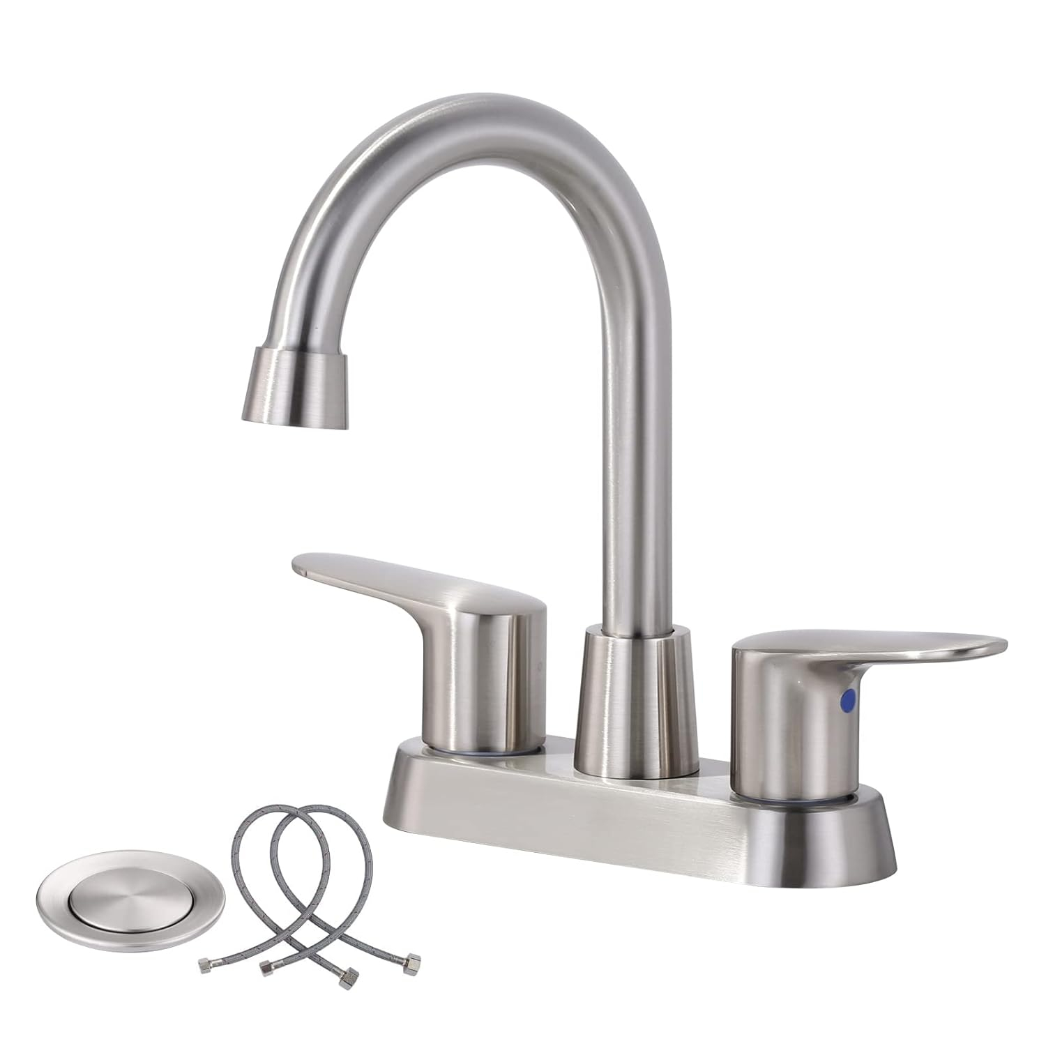 4 Inch Bathroom Faucets 2 or 3 Hole, 2 Handle Bathroom Sink Faucet, 360° Swivel Spout Lavatory Vanity Sink Faucet with Water Supply Lines & Pop Up Drain