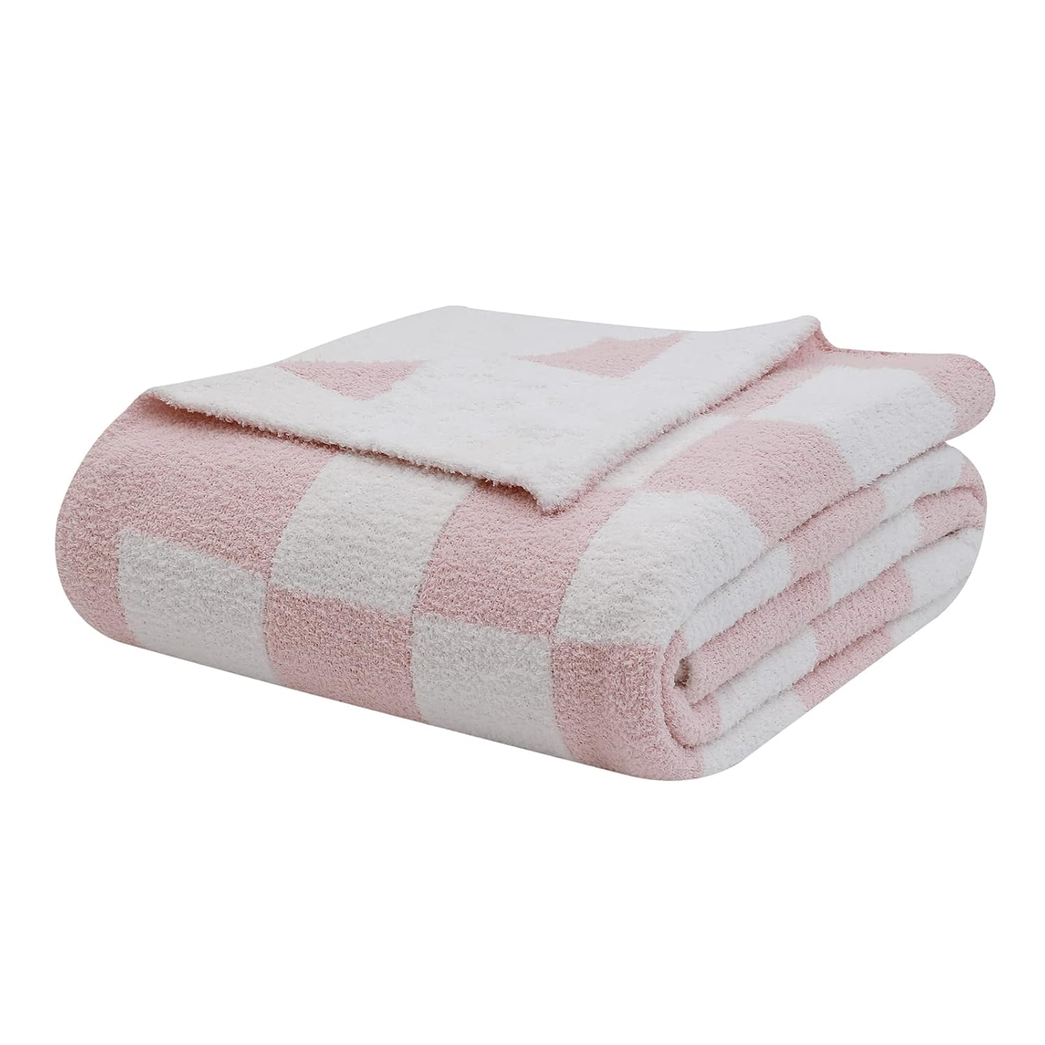bearberry Fuzzy Checkerboard Grid Throw Blanket Knitted Soft Cozy Warm Microfiber Blanket Decor for Couch Sofa Bed Travel Home (Pink, 40''x50'')