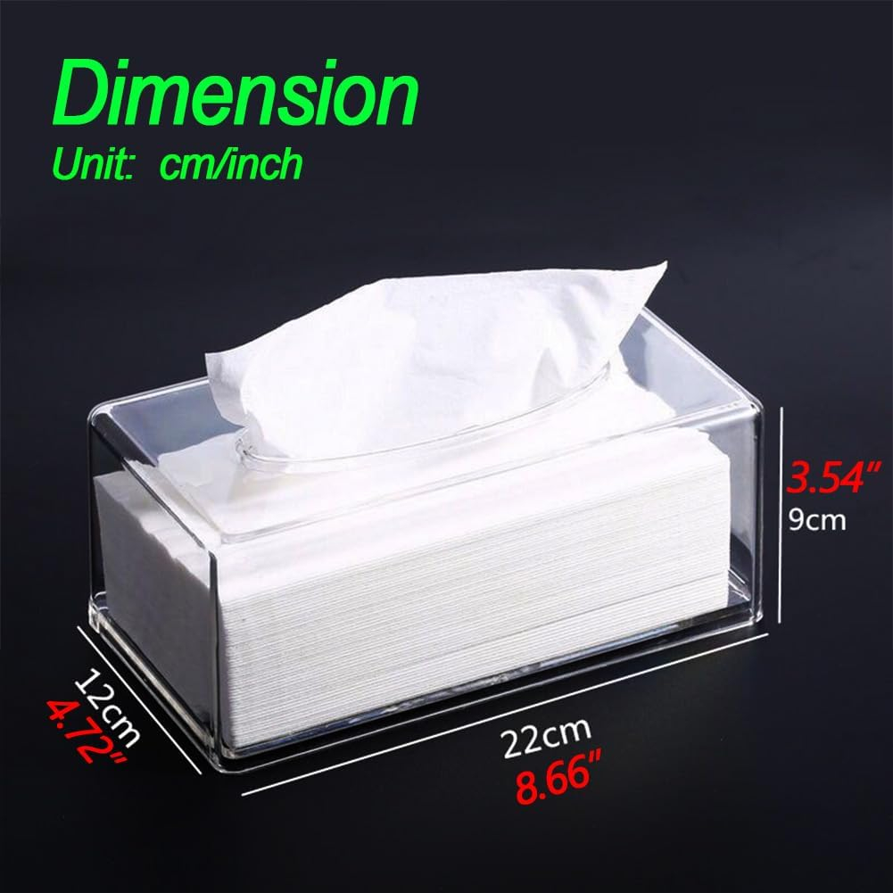 Square Clear Acrylic Tissue Box, Box Covers Rectangular, Bathroom Facial Napkin Box Holders, Table Clear Dryer Sheet Dispenser for Bathroom, Kitchen and Cars Transparent Rectangular