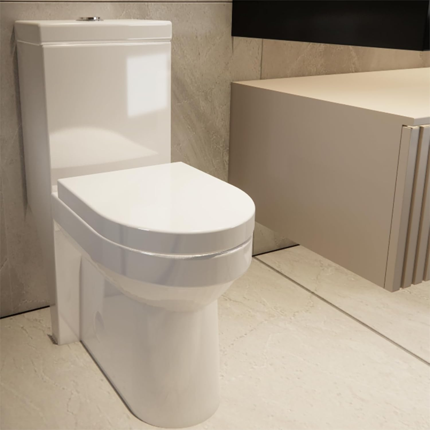 Momei One Piece Toilet,Floor-Discharge Dual Flush,Glossy White - 24.8x13x27.56