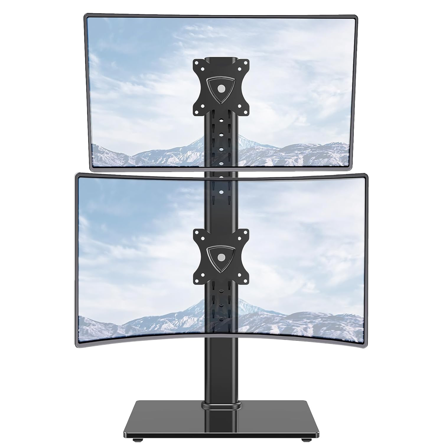MOUNTUP Vertical Dual Monitor Stand, Stack Two Screens up to 32 inches,33 Lbs, Free-Standing Monitor Desk Mount, Monitor Riser with Swivel, Tilt, Height Adjustable, VESA Stand 100 x 100mm, 75 x 75mm