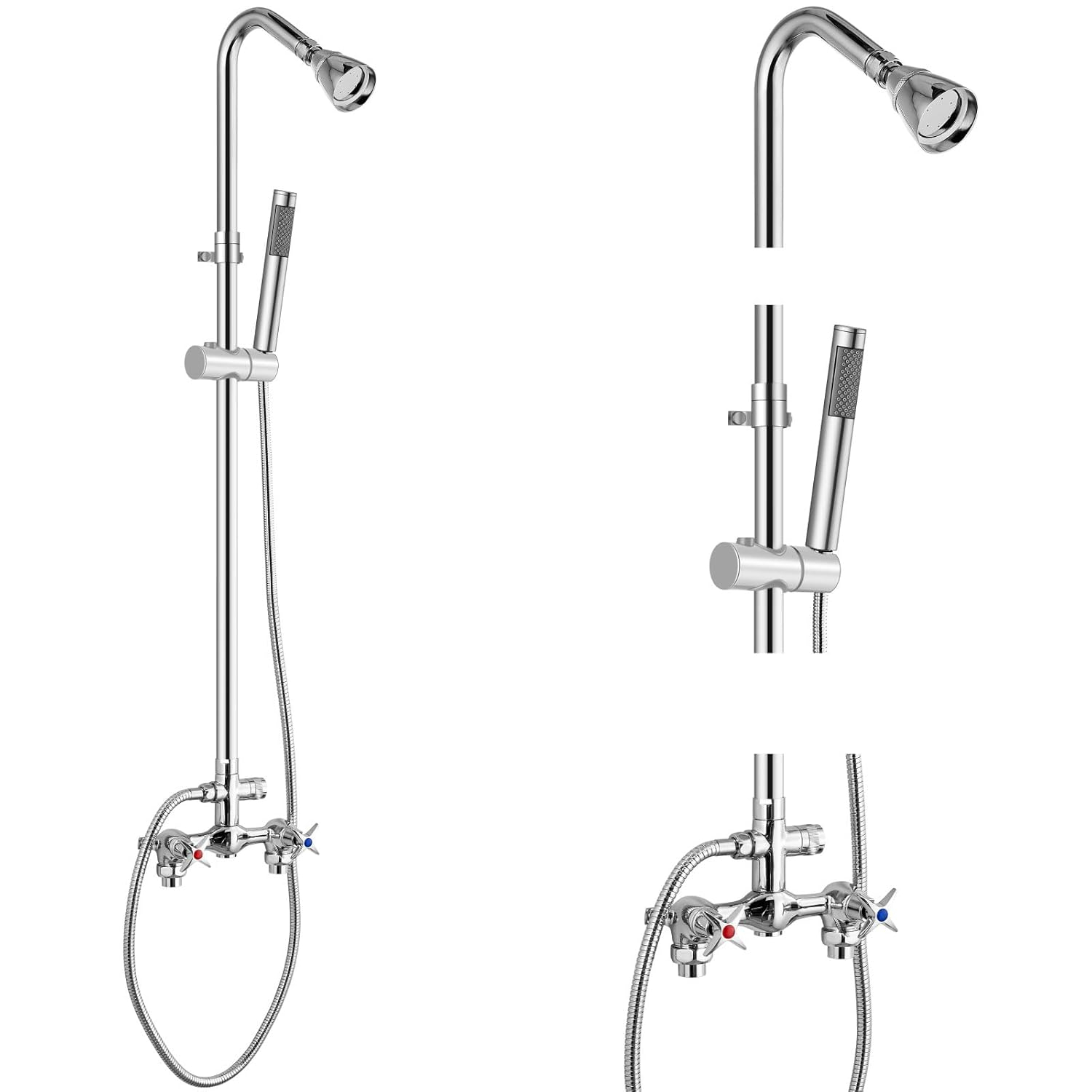Aolemi Wall Mount Outdoor Shower Kit,Outdoor Shower Fixtures Faucet System with Handheld Spray,Double Handle 6 Inch Center Exposed Shower with Shower Head Polish Chrome