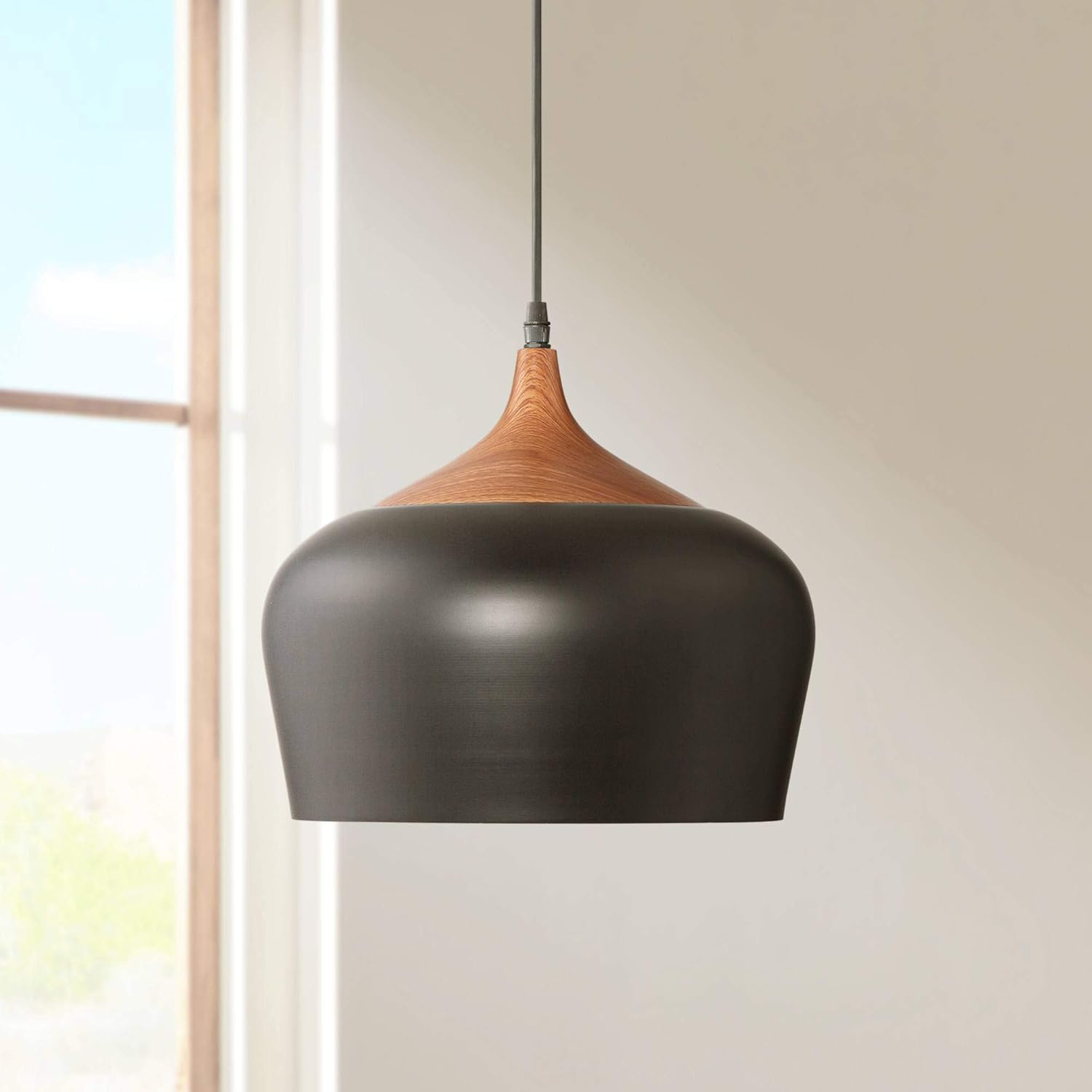 Possini Euro Design Felton Black Mini Pendant Light 12" Wide Farmhouse Rustic Rounded Shade for Dining Room Home Foyer Kitchen Island Entryway Bedroom