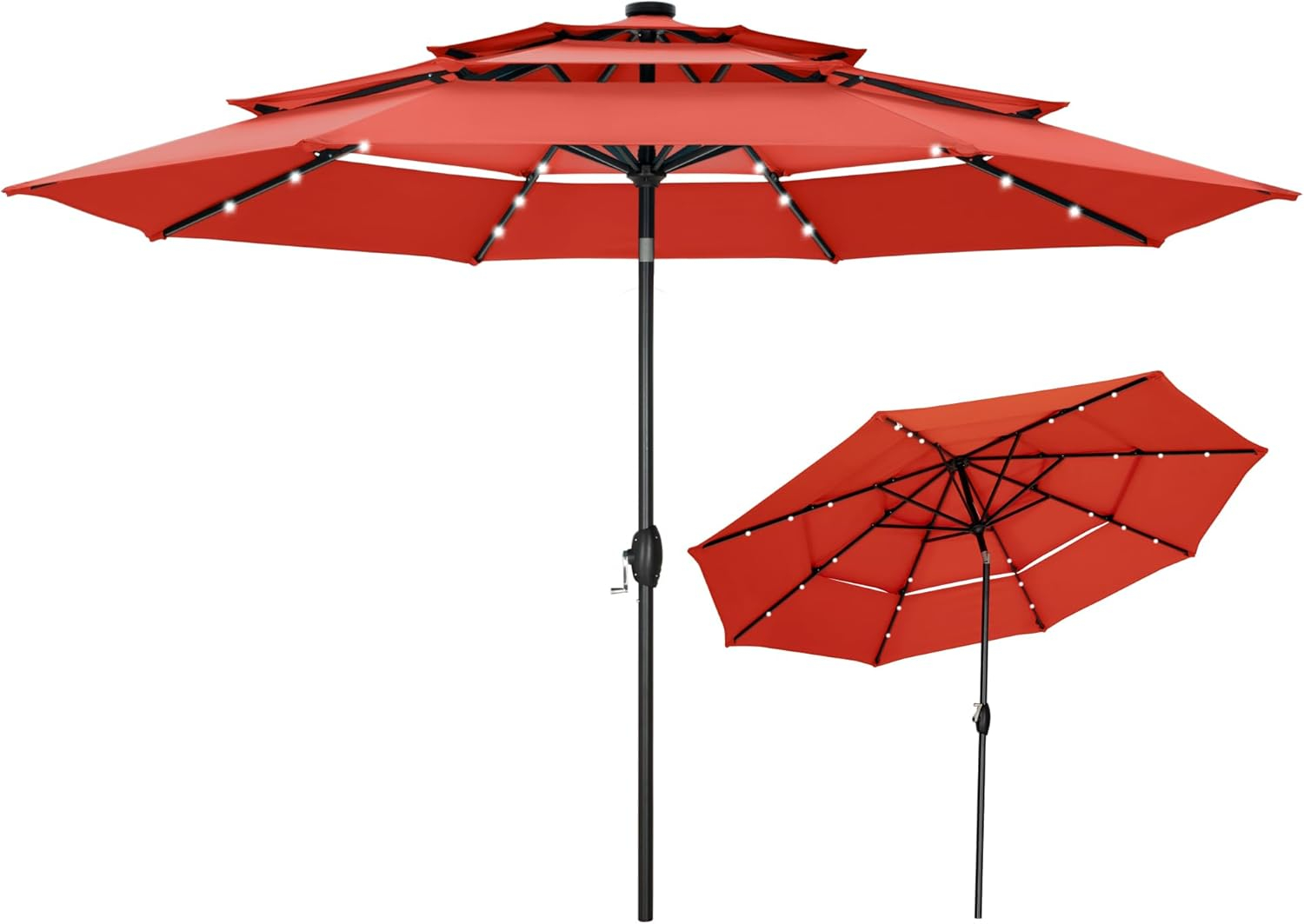 Summit Living 10ft Patio Umbrella 3-Tier Vented Outdoor Market Table Umbrella with Auto-Tilt – Orange Red