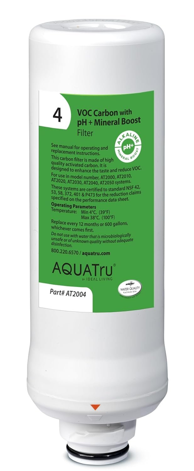 AquaTru Stage 4 Replacement VOC Filter with pH+ Mineral Boost for AquaTru Classic, Connect & Under Sink, 1 Pack