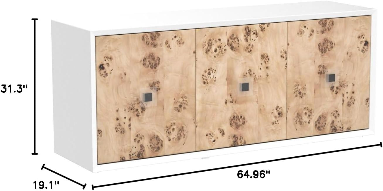 Lazaro Contemporary White Lacquer & Burlwood Buffet Sideboard