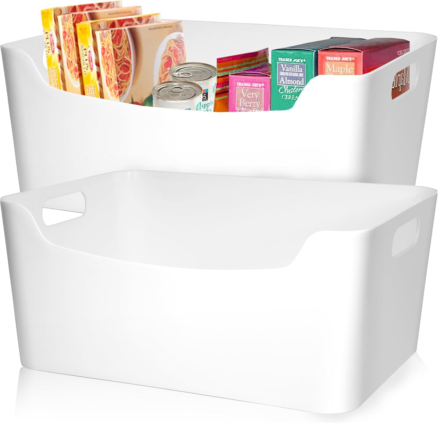 FINESSY White Plastic Storage Bins for Shelves, Small Closet Kitchen Storage Containers for Pantry Bathroom Office Organization Baskets, Cabinet Organizing Containers, White Organizer Bins for Shelves