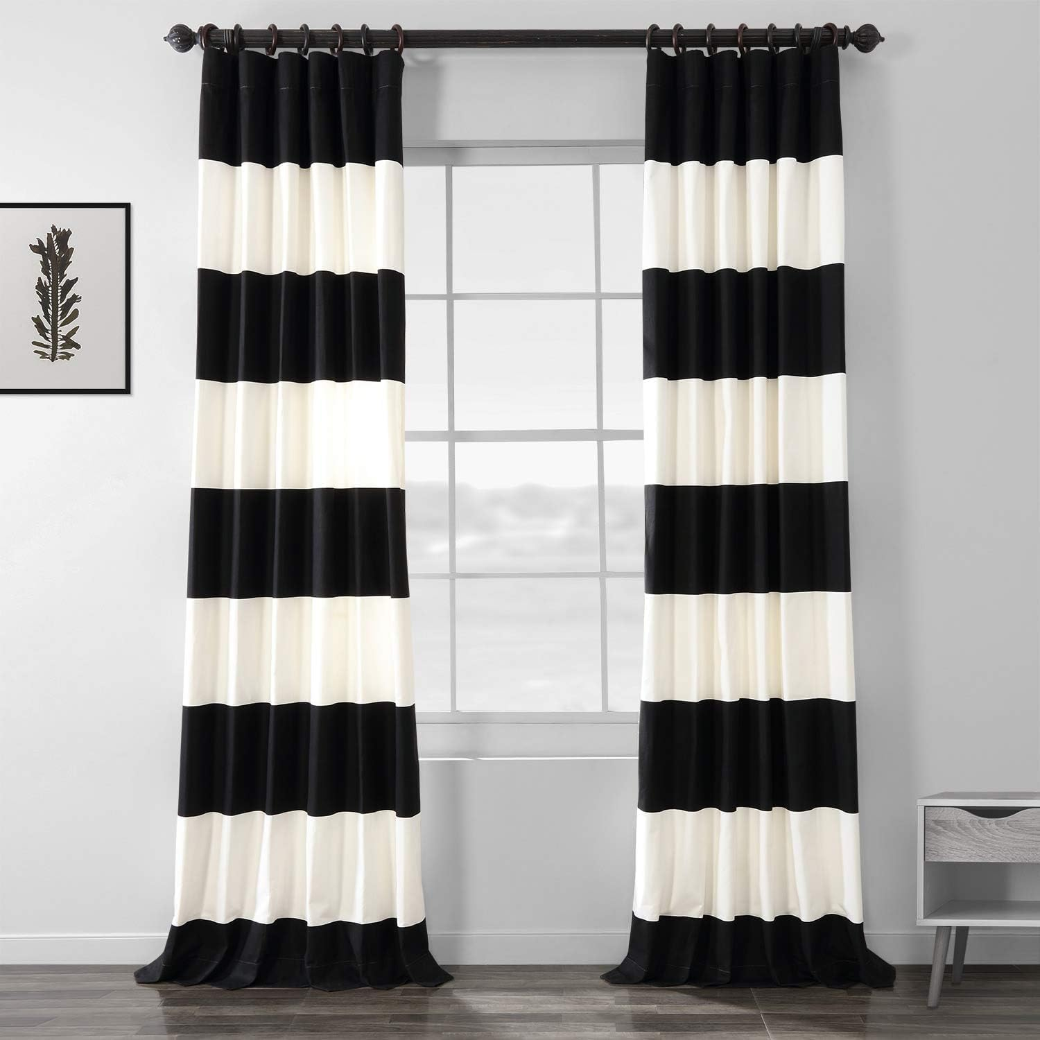 Onyx Black & Off White Horizontal Stripe Curtain (1 Panel), Onyx Black & Off White, 50W X 96L
