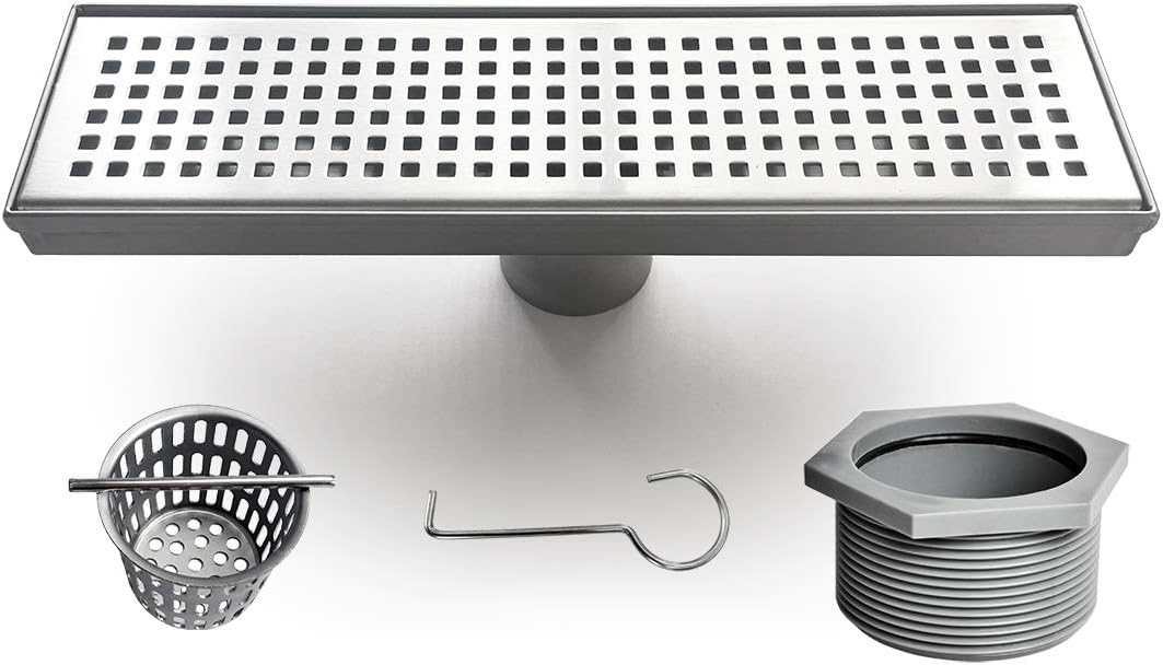 Neodrain 12-Inch Linear Shower Drain with Removable Grate, Professional Brushed 304 Stainless Steel Rectangle Shower Floor Drain Manufacturer, Linear Drain with Hair Strainer 12 IN Stainless