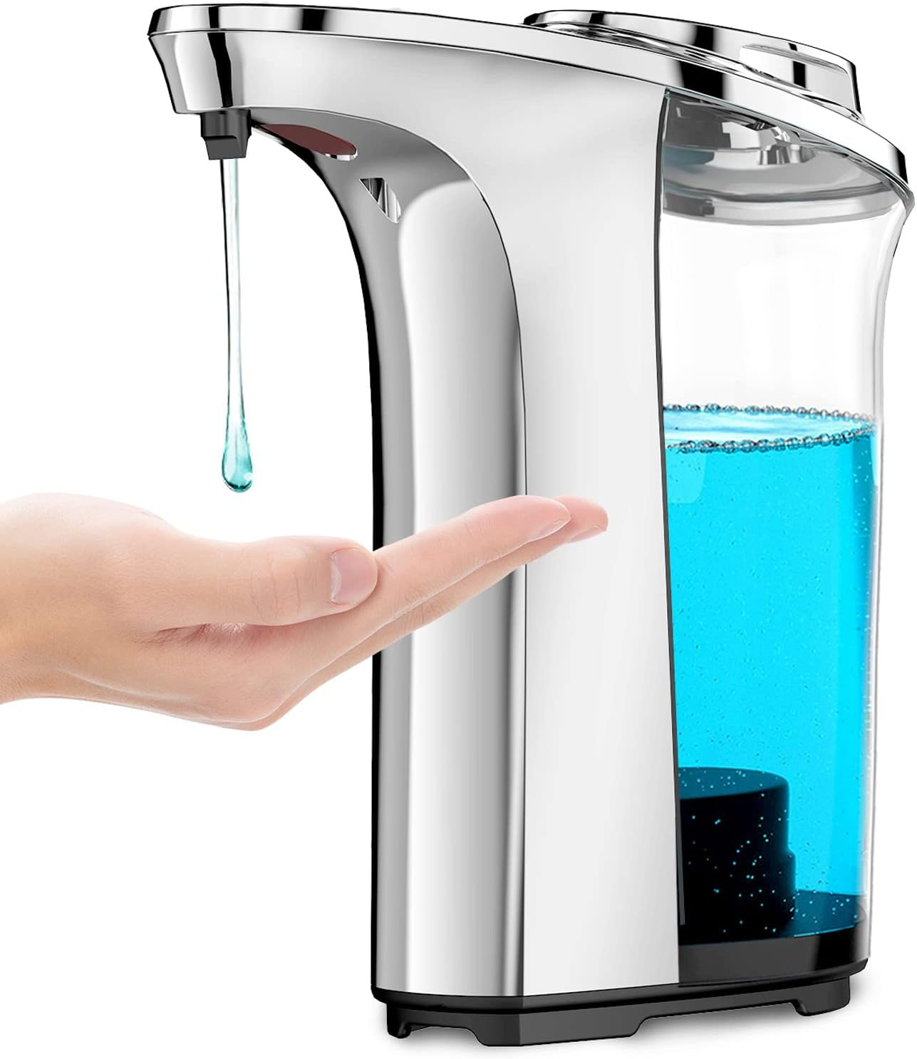 Automatic Liquid Soap Dispenser, 17oz/500ml Bathroom Countertop Soap Dispensers, 5 Adjustable Levels, Touchless Sanitary Tool Commercial and Domestic, Silvery