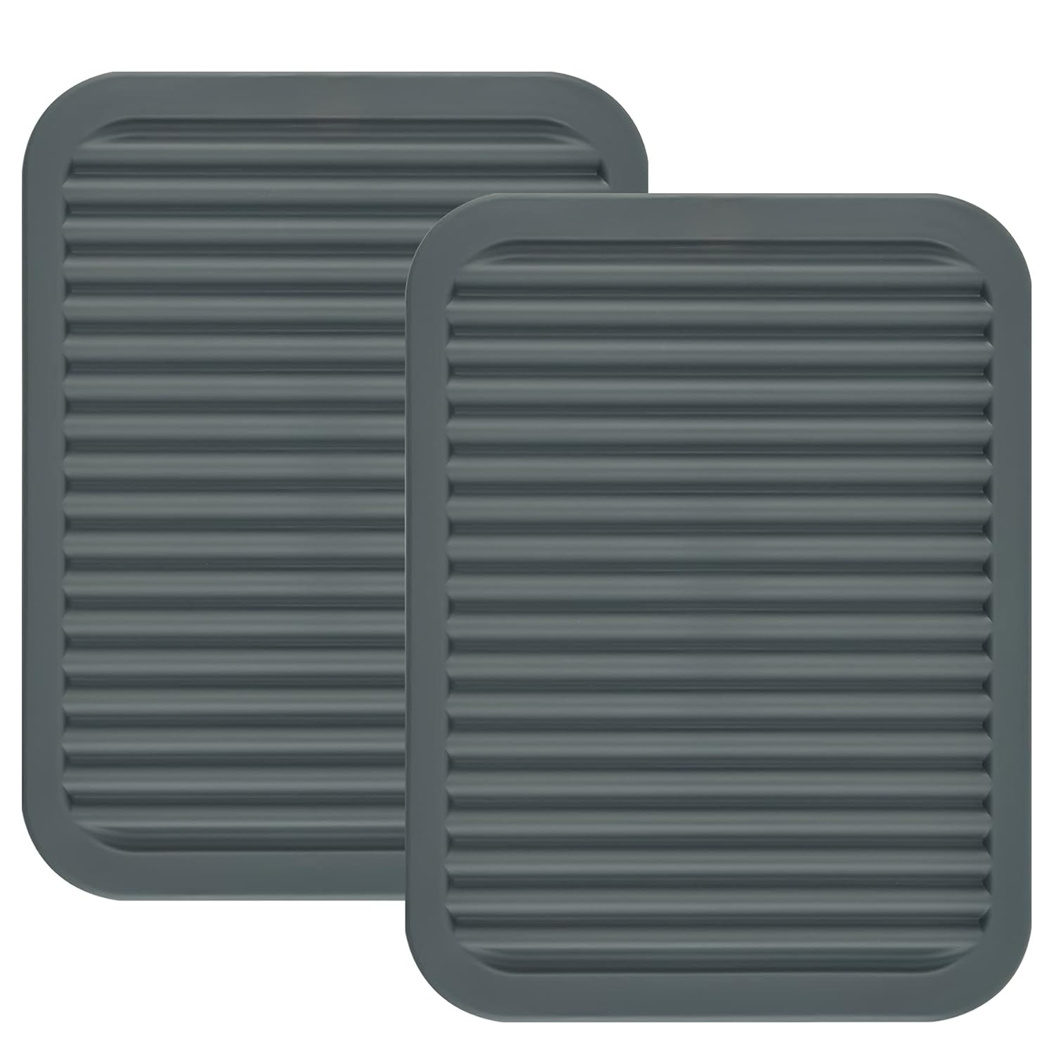 Silicone Trivets for Hot Pots and Hot Pans, Silicone Trivets Mat Set, Hot Pads, Silicone Hot Mats, Heat Resistant Placements, Small Dish Drying Mat, Grey Trivets, Rectangular Trivets Set of 2s