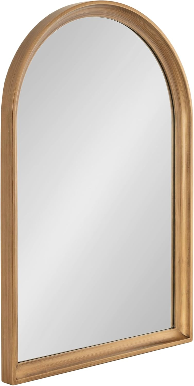 Kate and Laurel Hatherleigh Vintage Arched Wooden Wall Mirror, 24 x 36, Antique Gold, Decorative Arch Mirror for Use as Vanity Bathroom Mirror or Fireplace Mantel Mirror