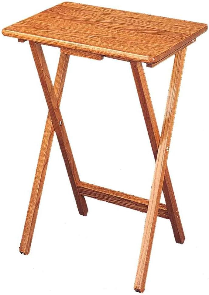Set of 4 Oak Finish Solid Wood TV Dinner Tray Tables