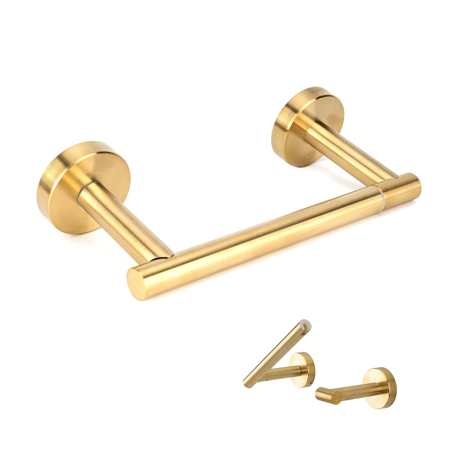 Fixsen Gold Toilet Paper Holder Bathroom Double Post Pivoting Tissue Roll Holder Stainless Steel and Zinc Alloy Wall Mount Detachable (Gold, 1)