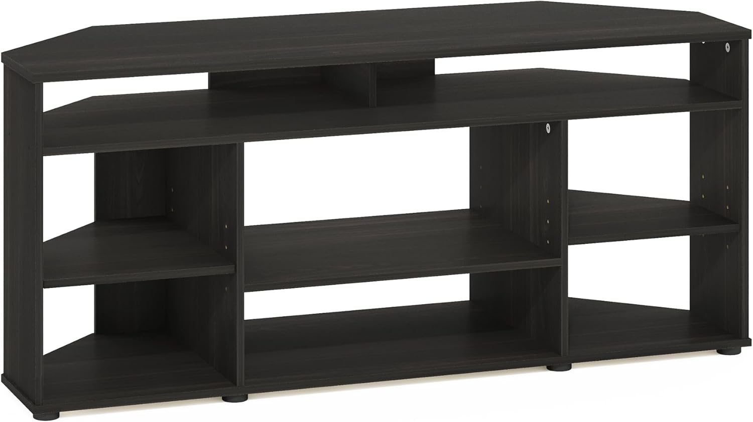 Espresso Composite Wood Corner TV Stand with Multiple Shelves