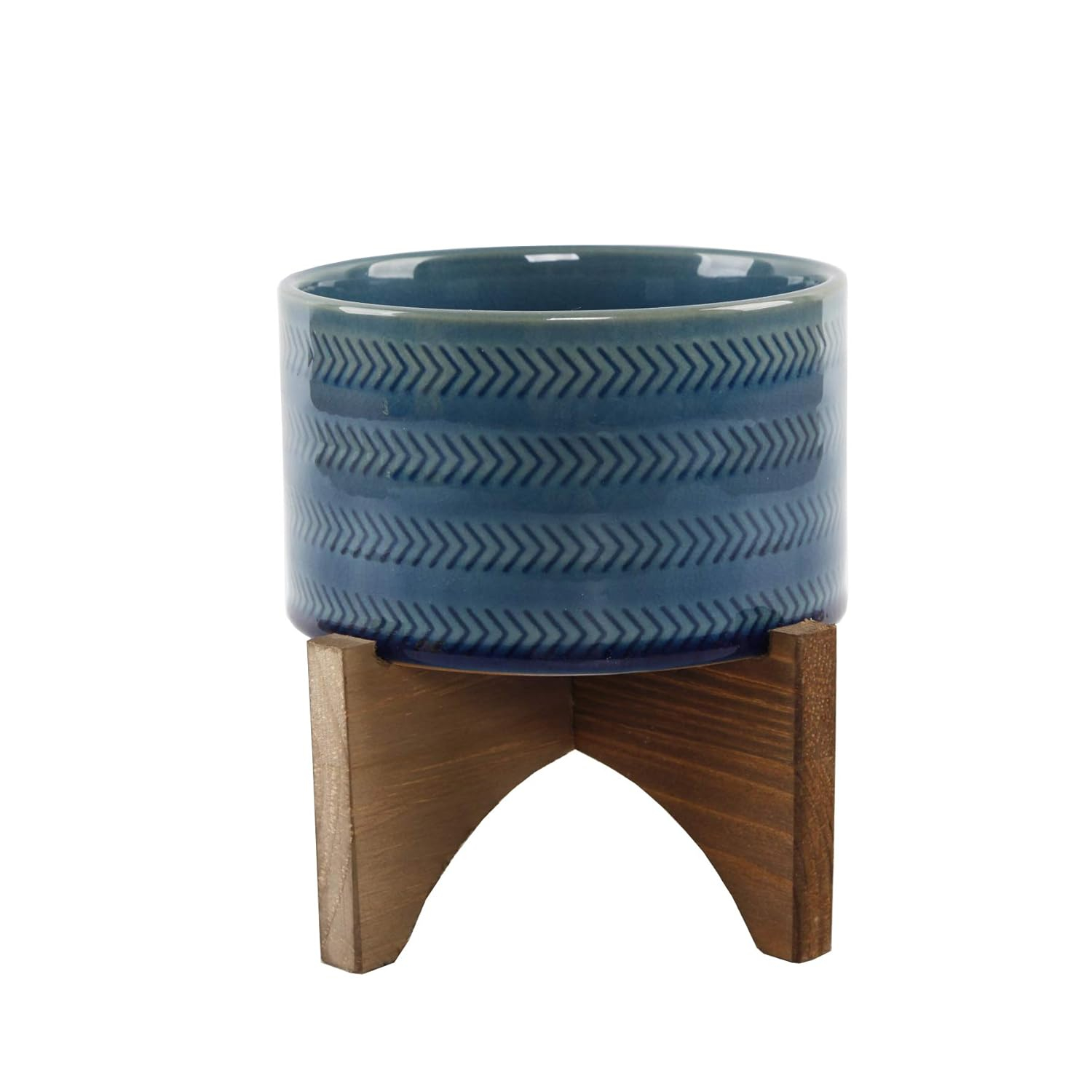 Matt White Hobnail 5" Ceramic Planter on Wood Stand