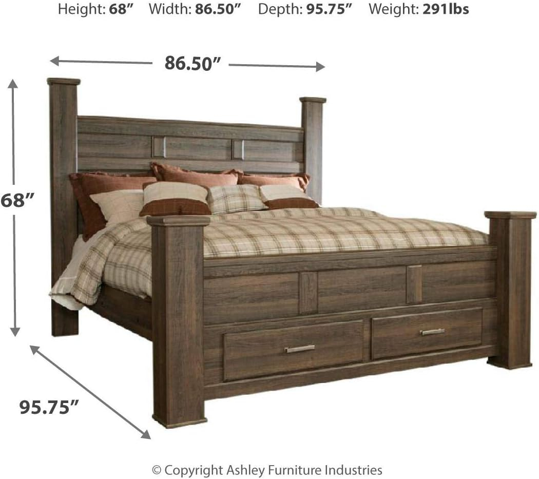 Brown Wood California King Poster Bed with Drawers